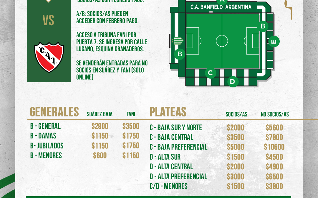 VENTA DE ENTRADAS PARA EL PARTIDO ANTE INDEPENDIENTE