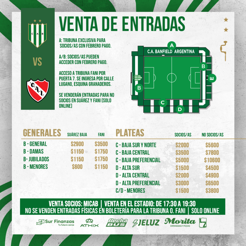 VENTA DE ENTRADAS PARA EL PARTIDO ANTE INDEPENDIENTE - Club Atlético