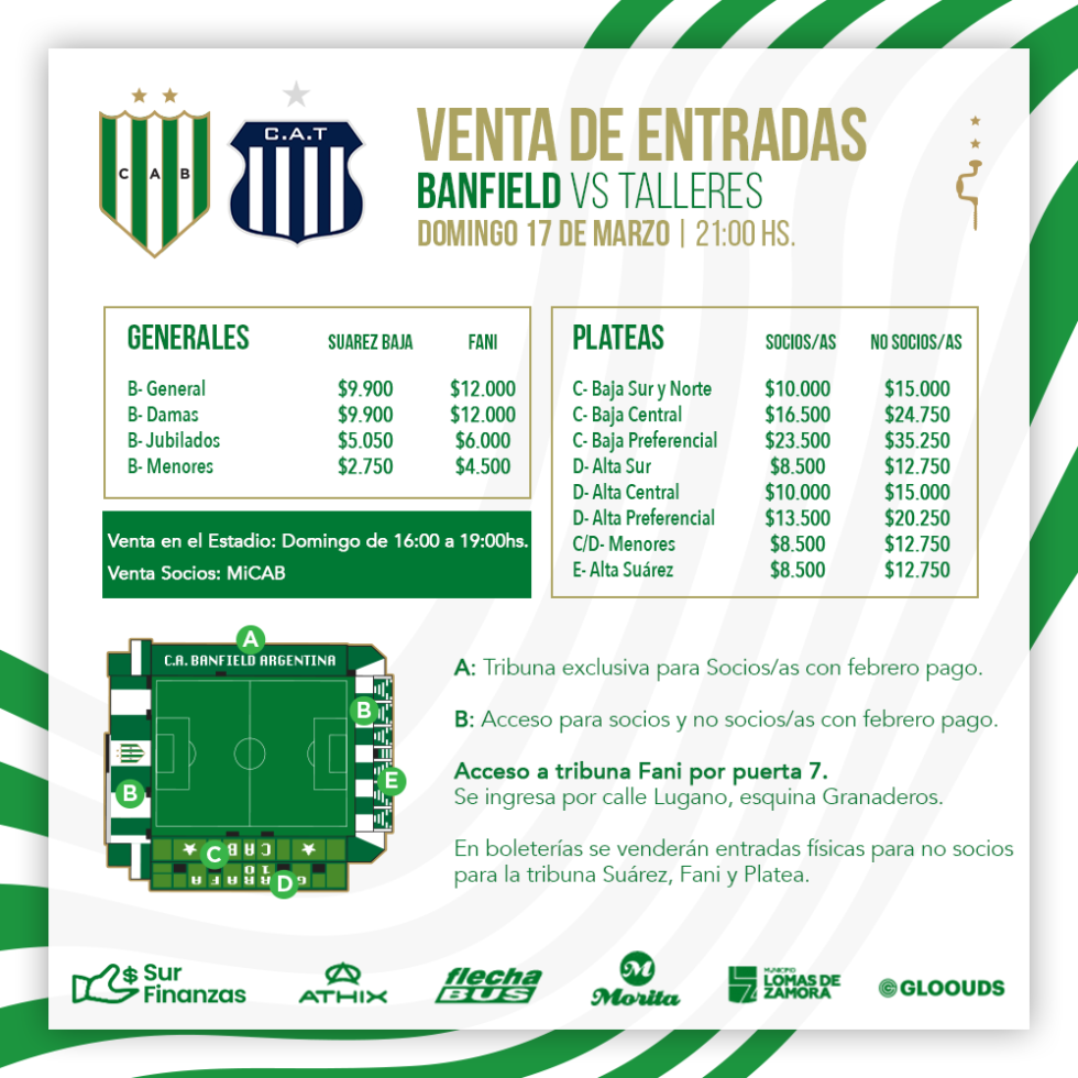 Venta de entradas para el partido ante Talleres - Club Atlético Banfield