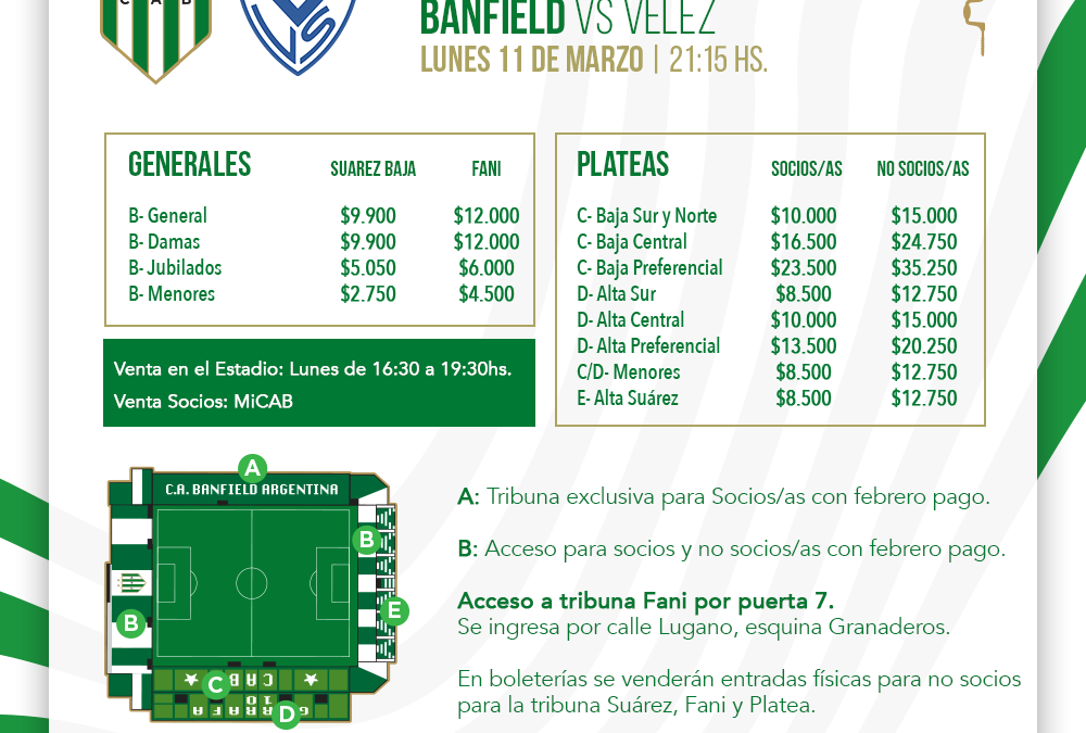 Venta de entradas para el partido ante Vélez