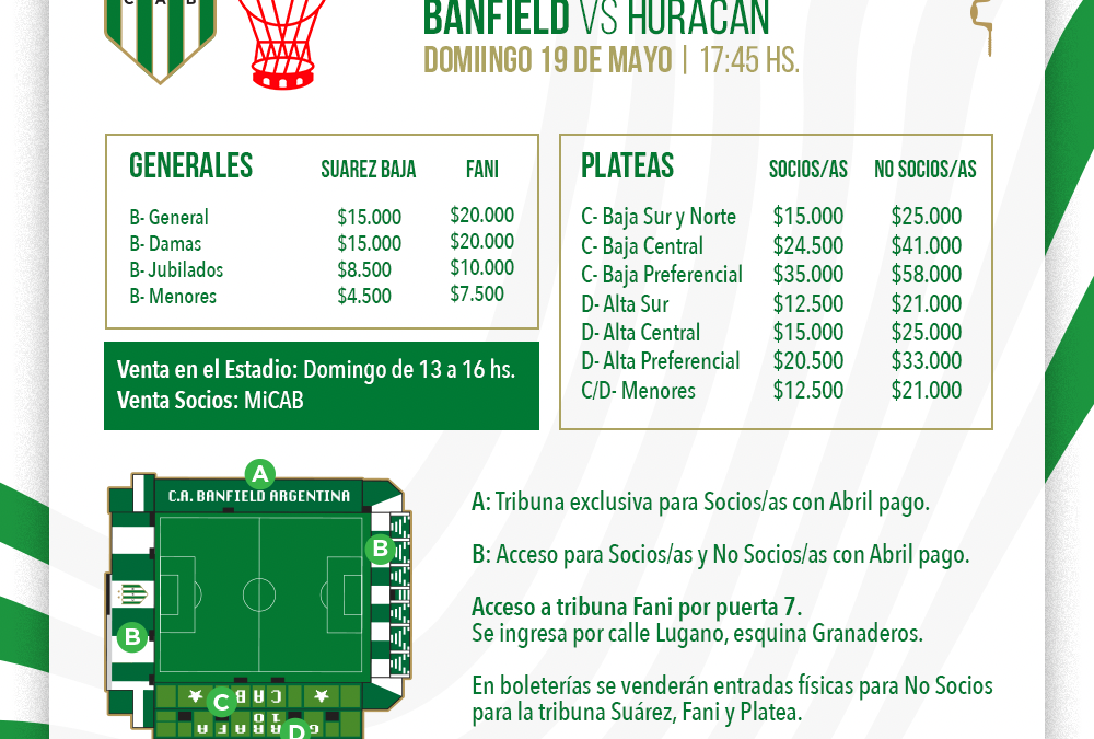 Venta de entradas para el partido ante Huracán