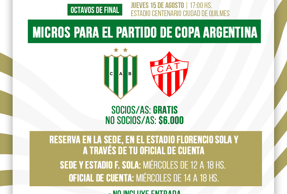 Banfield dispondrá micros para el partido de Copa Argentina