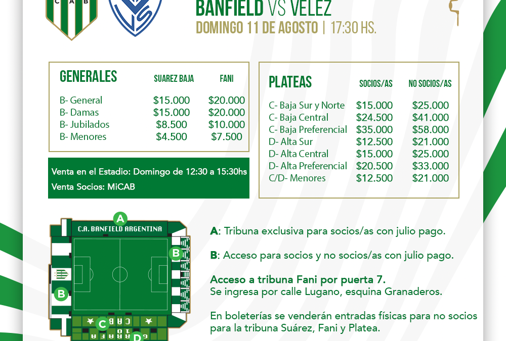 Venta de entradas para el partido ante Vélez