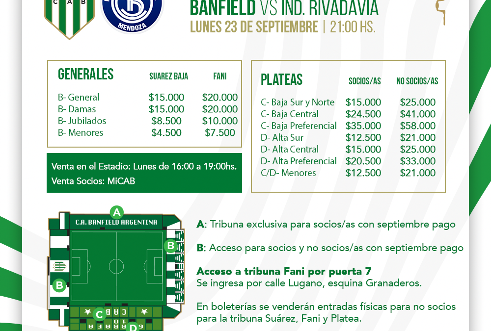 Venta de entradas para el partido ante Ind. Rivadavia