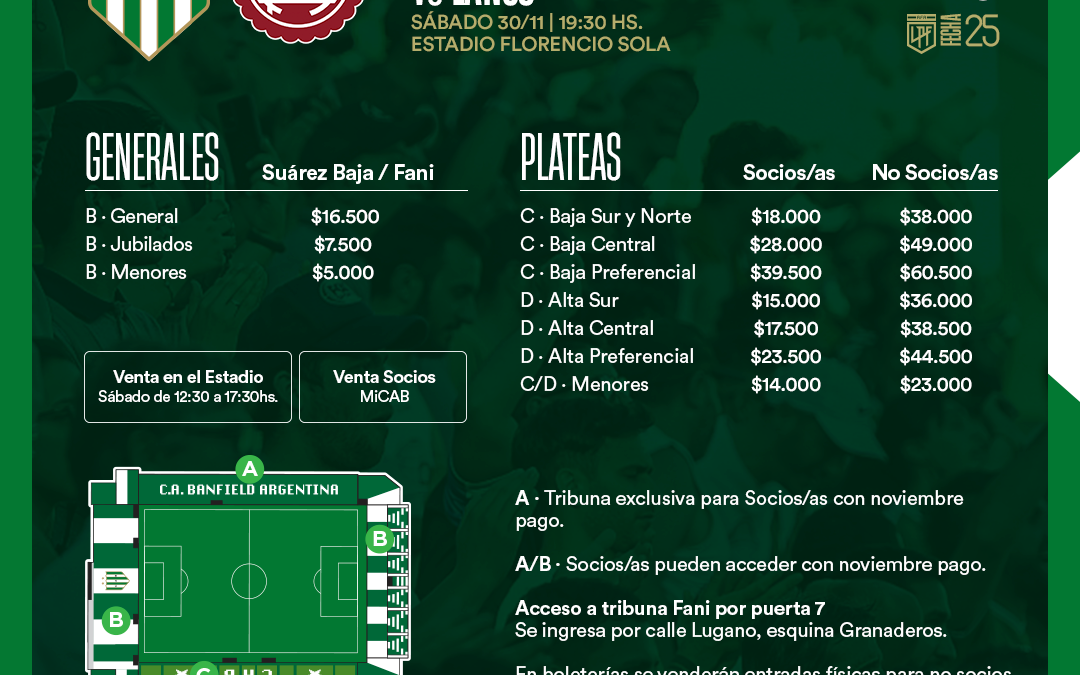 Venta de entradas para el partido ante Lanús