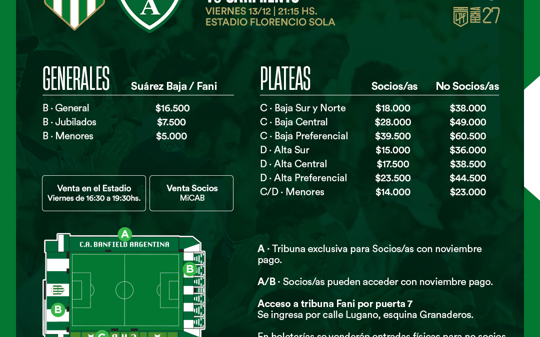 Venta de entradas para el partido ante Sarmiento