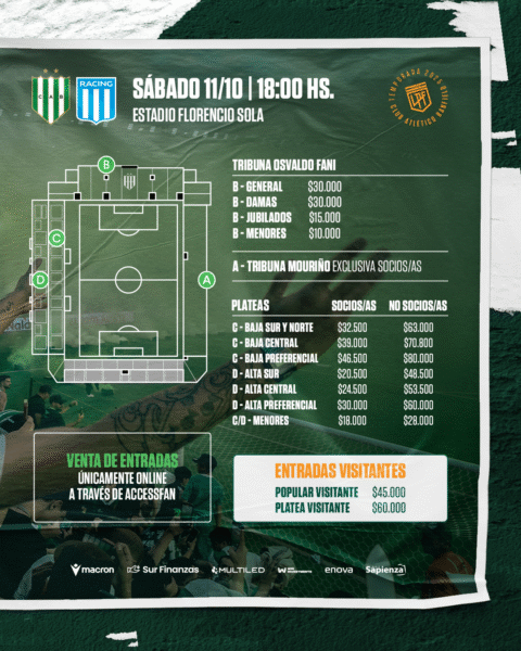Venta de entradas para el partido ante Racing - Club Atlético Banfield