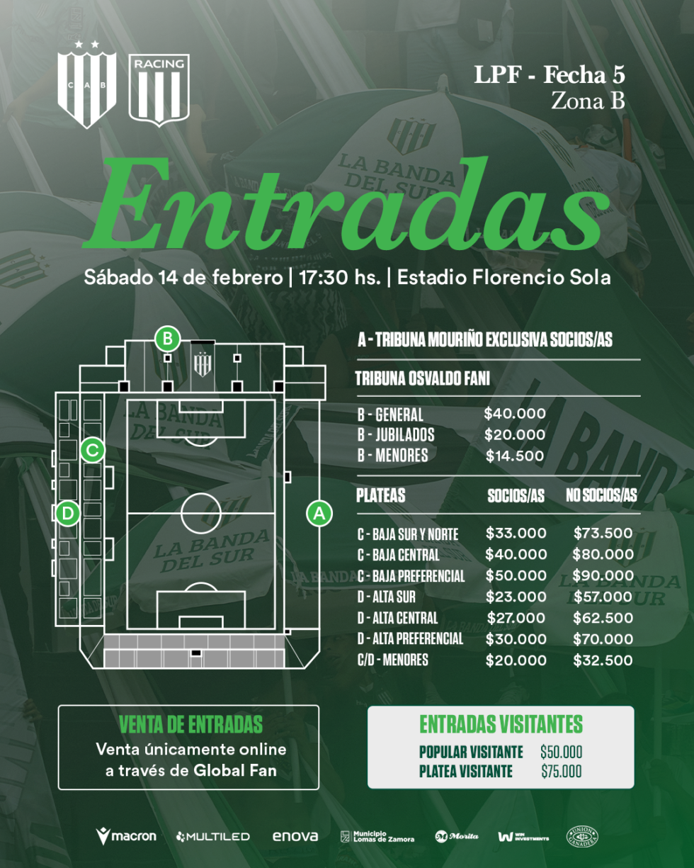 Venta de entradas para el partido ante Racing - Club Atlético Banfield